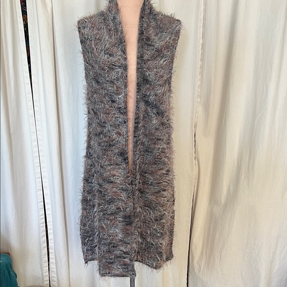 Bryn Walker Knit Duster Edmund  Shaggy Vest long multi grey M NWT - Picture 1 of 8